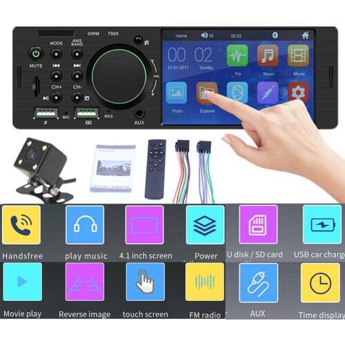4.1 inch 12V Bluetooth Car Radio Autoradio 1Din touch screen Car Stereo FM Aux-IN 1 din Car MP3 Multimedia Player rear camera