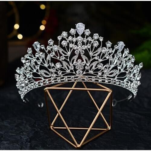 Baroque Luxury Silver Color Crystal Leaf Bridal Tiaras Crown Rhinestone Pageant Diadem Crowns Hairbands Wedding Hair Accessories