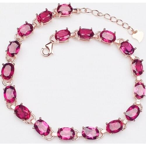 Natural real pyrope chain bracelet 925 sterling silver 0.9ct*18pcs 5*7mm gemstone Fine jewelry For men women X216164