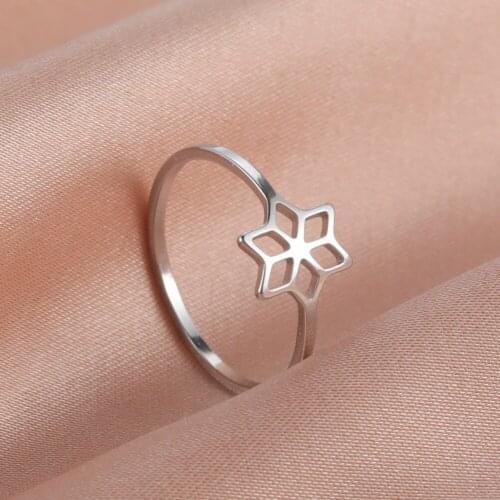Cazador Aesthetic Hollow Snowflake Stainless Steel Rings for Women Minimalist Ring Wedding Jewelry Gifts Wholesale 2021 Trend
