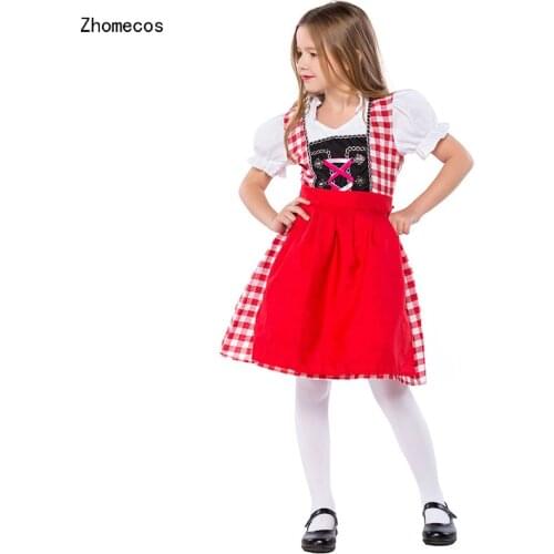 Childrens Oktoberfest Sweetie Inga Long Dress Costume With Appron for Girls Bavarian Tradition Beer Party Costumes