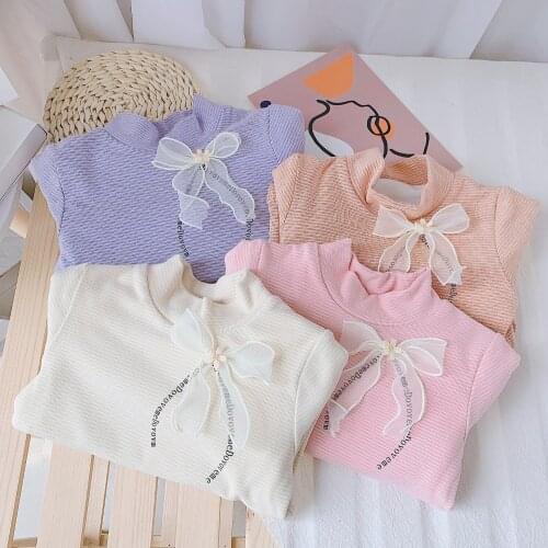 Baby Girl Tshirt 2020 Winter 1 2 3 4 Y Girl Children Plaid Plus Velvet Thicken Shirt Flower Ribbon Warm TShirt For Toddler Kids