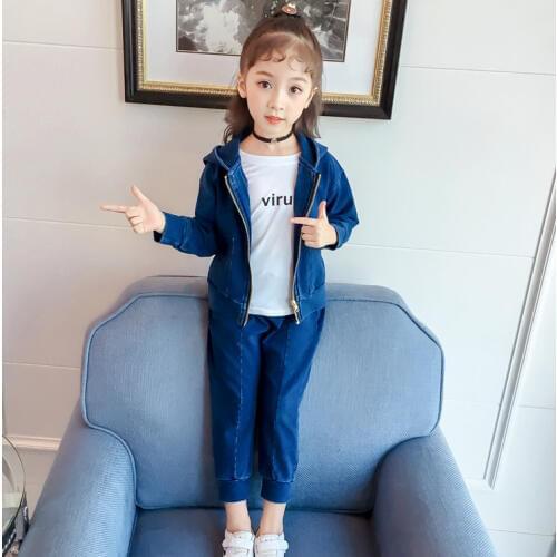 Children Clothing Baby Tracksuit 2018 Autumn Fashion Denim Clothing Sets Baby Girl Hoodies Coat+trousers Suit Kids Cowboy Sets