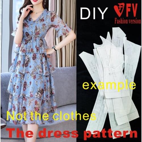 Cake skirt pattern womens dress V-neck dress sewing drawing summer clothing design drawing BLQ-427