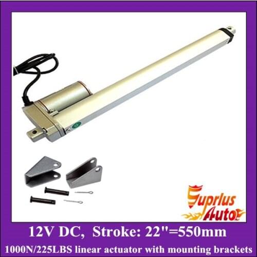 Electric linear actuator with mounting brackets, 22inch/ 550mm stroke 12v linear actuator with max load 1000N/225LBS