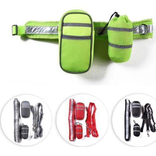 IdYllife Reflective Dog Walking Running Leash Set with Phone Key Bag Belt Harness 4 in 1 Elastic Multifunction Training Bag