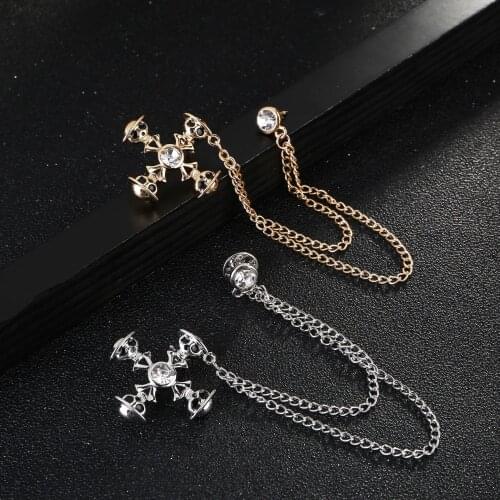 Korean Fashion Skeleton Brooch Pin Crystal Tassel Chain Brooches Badges Suit Badge Corsage Brooch Jewelry for Men Accessories