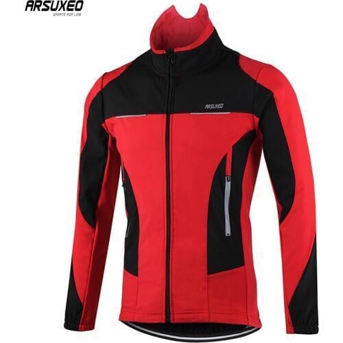 ARSUXEO Men Winter Fleece Thermal Cycling Jacket Windproof Waterproof MTB Coat Bike Jerseys Bicycle Clothing Warm Up Reflective