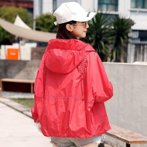 Summer Thin Hooded Coat Womens Sun protection Jacket Plus size Loose UV protection Jacket Long Sleeve Breathable Windbreakers