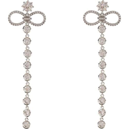 LANFLORA fashion bowknot zircon women long earrings for birthday gift copper alloy cheap factory shop earrings wholesale price