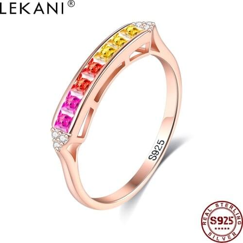 LEKANI Round Rings For Women S925 Sterling Silver 4 Color Cubic Zirconia Hollow Rings Anniversary Gift to Wife Fine Jewelry