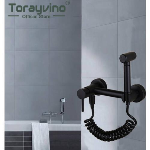 Torayvino wall mounted black Bidet faucet hot & cold water mixer rubinetto bidet anal shower Balcony mop pool wash sprayer taps