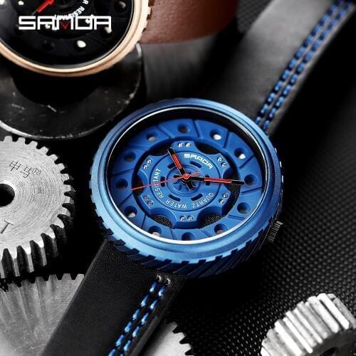 Fashion Car Wheel Rim Sports Quartz Mens Watches Army Leather Sport Waterproof Creative Car Rim Men Watch Relogio Masculino