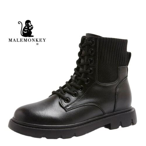 Fashion Boots Women Black 2021 High Quality Round Toe Platform Thin fleece Short Motorcycle Ankle Boots Female Shoe Botas Mujer