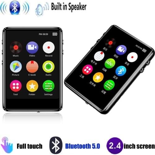 MP4 Player Bluetooth5.0 Built-in Speaker with 2.4 inch Full Touch Screen Supports FM Radio Recording E-book Music Video Player