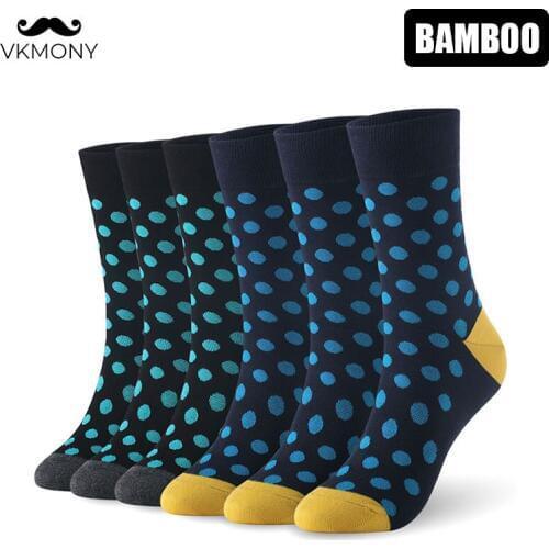 Men socks bamboo fiber dot pattern man socks 6pairs/lot UK SIZE 7-11 EUR SIZE 40-46 1005 VKMONY