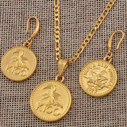 Anniyo Papua New Guinea Jewelry set Gold Color Necklace Earrings PNG Jewellery Gifts for Women Girls #138106
