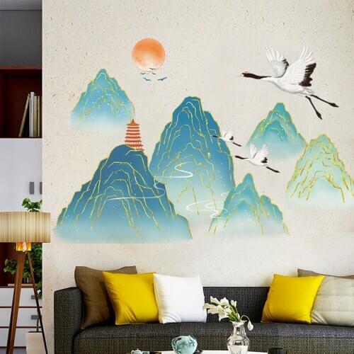 Chinese Style Art Wall Stickers Living Room TV Backdrop Decal Ink Landscape Painting Scenery Bedroom Decor Wallpaper Home Decor