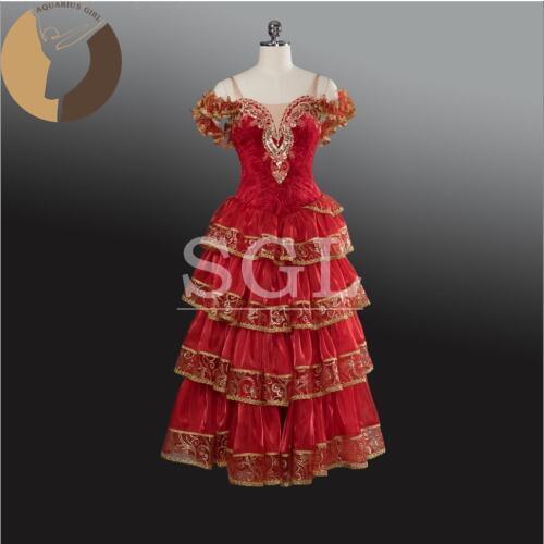 2017 New Arrival Spanish Skirt Girls Red Long Skirts Velvet Bodies Dance Costumes Child/Kids Performance Dancewear AT1244