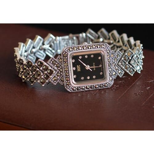 New Limited Edition Classic Elegant S925 Silver Pure Thai Silver Bracelet Watches Thailand Process Rhinestone Bangle Dresswatch