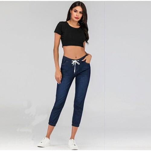 Autumn Pencil Pants Ladies Retro High Waist Lace Jeans New Wild Capri Pants Loose Ladies Leggings Plus Size 5XL