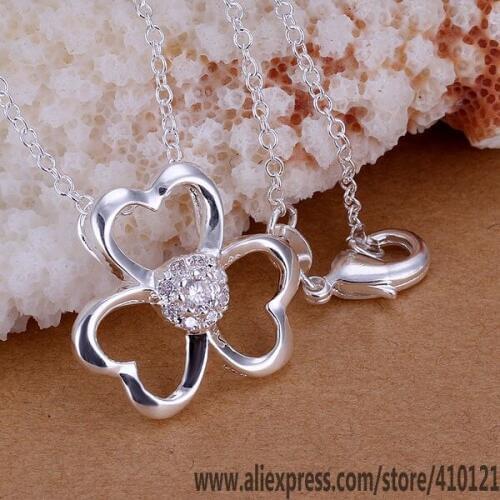 P241_2 Lucky Charm Silver Color Pendants For Women Jewelry Necklace Girl Lady Accessories Fashion Pendant Three Hearts Inset