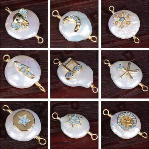 Turquoise blue mint CZ hamsa evil eye star sun flower snow charms freshwater pearl beads connector for jewelry DIY