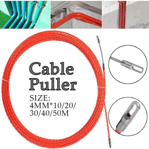 Red Cable Puller Fish Tape 4mm 10M-50M Fiberglass Reel Push Puller Wire Cable Duct Telecom Electrical Wall Wire Conduit Tool