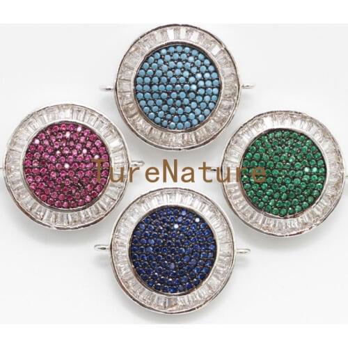 Handmade Jewelry Turkish Brass Metal Pendants Crystal Micro Zircon Round Charm Necklace Making In 21.3*25 mm PC4880