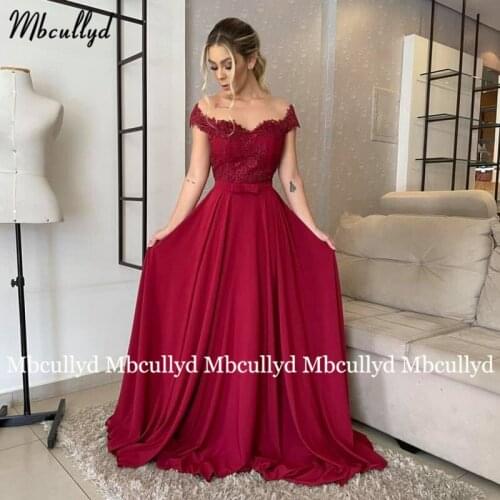 New Evening Dresses Long Off the Shoulder Lace Applique Satin Back Open A-line Formal Celebrity Wedding Party Dress