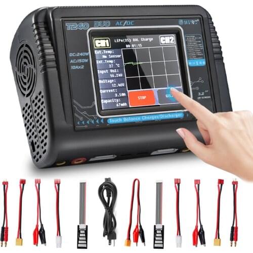 HTRC T240 C240 Lipo Charger Dual Channel AC 150W DC 240W Touch Screen Balance Charger Discharger C150 T150 For RC Models Toys