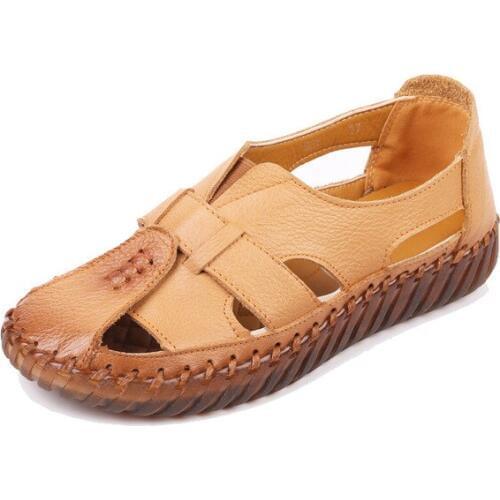 Dropshiping Womens Sandals 2019 Summer Genuine Leather Handmade Ladies Shoe Sandals Women Flats Retro Style Mother Shoes