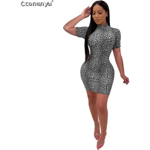 Women Leopard Print Short Sleeve O-Neck Dress 2020 Summer Package Hips Slim Sexy Female Street Mini Dress Vestidos