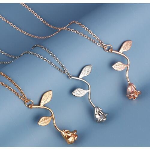 Gold Silver Color Pendant Necklace For Women Simple Alloy Gold Long Necklace Rose Flower Collar Female Jewelry 2019 Wholesale