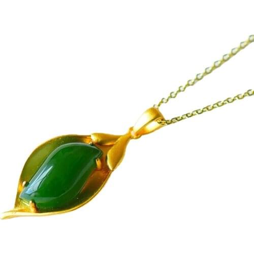 Certified Vintage Silver Jade Necklace S925 Sterling Silver Jade Jasper Necklace for Women Jewelry