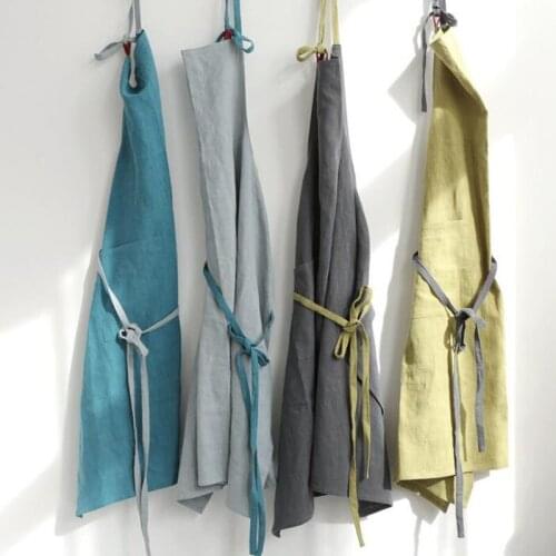 10pcs High End Linen Cotton Aprons Simple Uniform Unisex Adult Aprons for Woman Ladys Kitchen Cooking Coffee Shop ZA6488