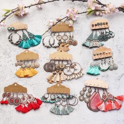 2021 Boho Ethnic Sundry Colors Tassel Dangle Drop Earrings Bundles for Women Trendy Earring Sets Wedding Jewelry Accessories