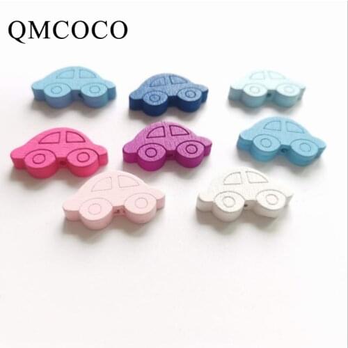 50Pcs Various Color Car-Shaped Wooden Beads DIY Crafts Jewelry Custom Hemu Loose Beads Home Decorations Baby Toys Accessories