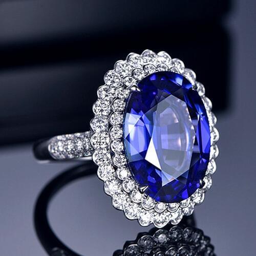 Big sapphire gemstones diamonds Rings for women blue crystal white gold color luxury jewelry argent bijoux bague party gifts
