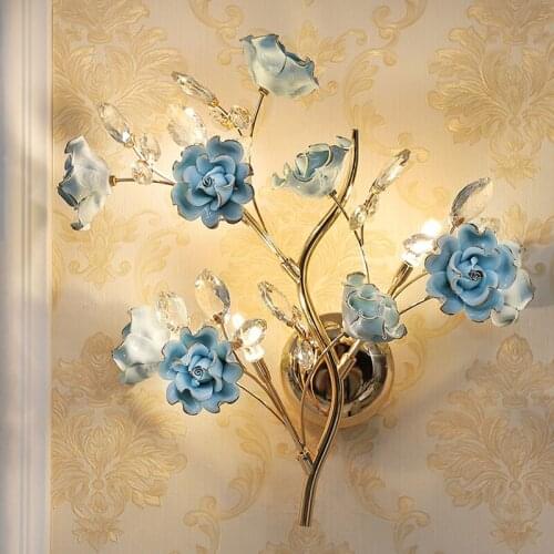 Sconce Living Room Background Decoration Wall Lamp Bedroom Bedside Crystal Lamp Ceramic Flower Wall Light Aisle Mirror Lights