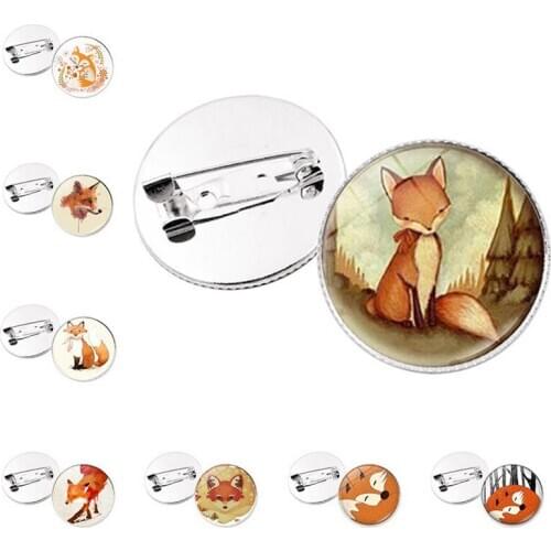 1pcs Cartoon Fox Brooch Pins Cute Woodland Animal Art Patterns Crystal Glass Metal Lapel Pin Badges Fashion Jewelry Kids Gifts