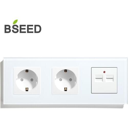 BSEED Double Socket EU Standard With USB Charger Wall Socket 100V-240V White Black Gloden Crystal Glass Panel