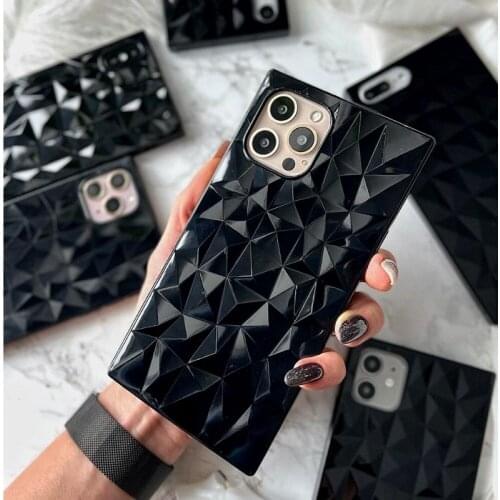 For iPhone 12 Pro Max Case Luxury Square 3D Diamond Silicon Cover for iPhone 11 7 8 Plus XS XR X SE 2020 12 mini Rhomb Cases
