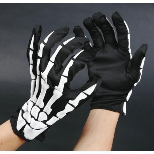 Black punk skeleton Halloween Sexy lady Disco dance costume party finger short warmer gloves free shipping wholesale