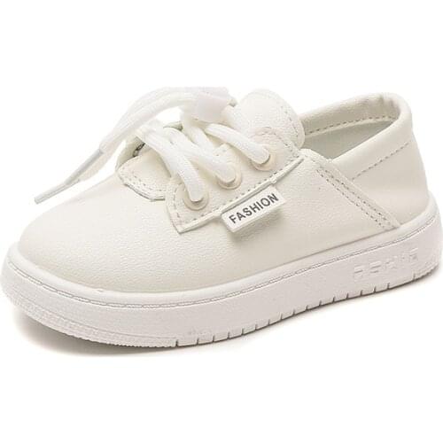 Children' White Shoes 2021 Autumn New Leather Low-top Lace-up Boys and Girls Soft Sole Casual Flats Back To School Shoes Fashion