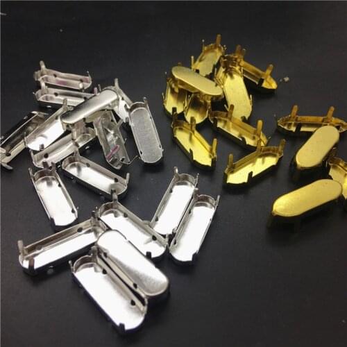 TopStone 5x10 5x15 7x21 mm Long Oval Empty Metal Cup Claw Setting Silver Golden Color for fitting classical oval rhinestone