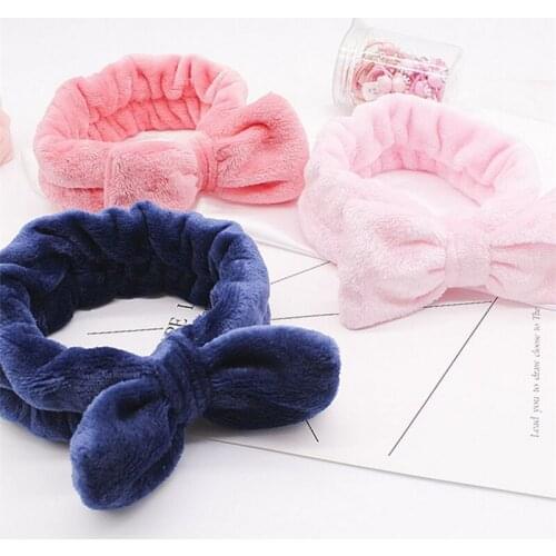 Flannel Cosmetic Headbands Soft Bowknot Elastic Hair Band Hairlace for Washing Face Shower Spa Makeup Tools
