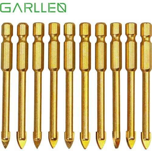 GARLLEN 10PCS 72mm Hex Flat Spear Glass Drill Bit Set Professional YG6X Alloy Cutting Drilling Drills for Tile Brick Hand Drill