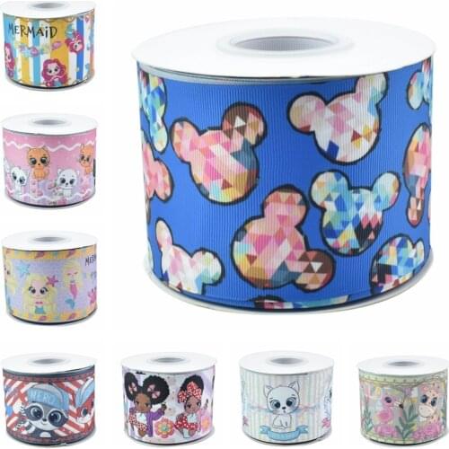 HSDCraft Free shipping 50 Yards/Roll HT Printed Grosgrain ribbon for diy Hair Accessories