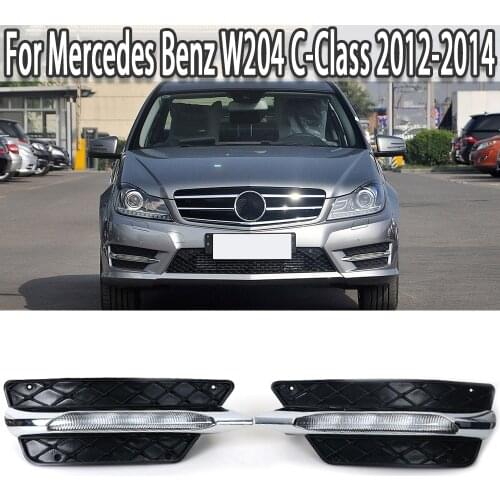 K-Car Front Bumper Grill Molding LED Fog Lamp DRL Daytime Running Light For Mercedes Benz W204 C-Class 2012-2014